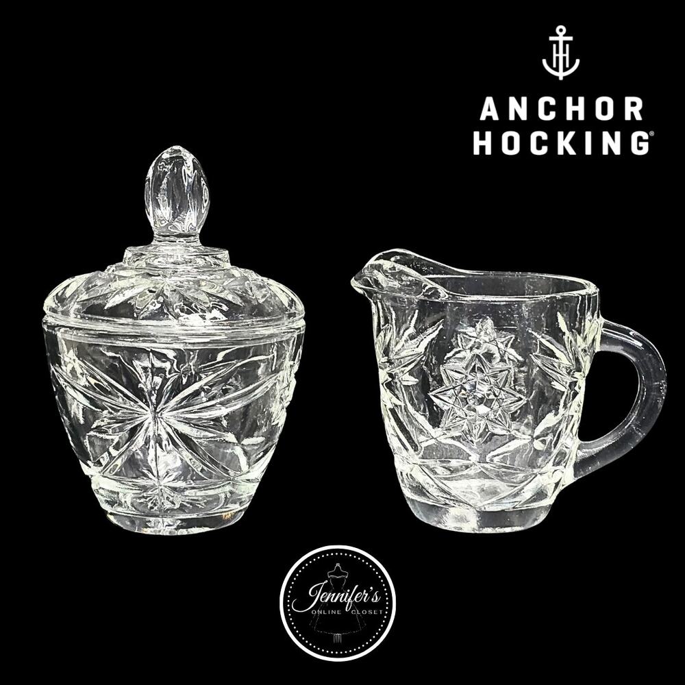Anchor Hocking Vintage 60's/70's Early American Prescut Clear Sugar & Cream Set